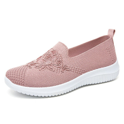 Women's Fashion Vulcanised Trainers 2025 Round Toe Breathable Flower Mesh Casual Flat Slip-On Women's Casual Vulcanised Shoes