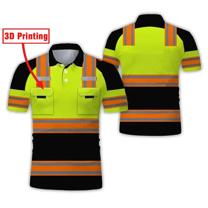 Construction Site Project Quick Dry Men's Polo Shirt Stripe 3D Printing Short Sleeve  Breathable Loose Work Clothes Wholesale