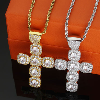 2026 Hip Hop Cross Pendant Necklace for Men 4mm Zircon Tennis Chain Ice Sparkling Necklace for Women Punk Jewelry Fashion Gift