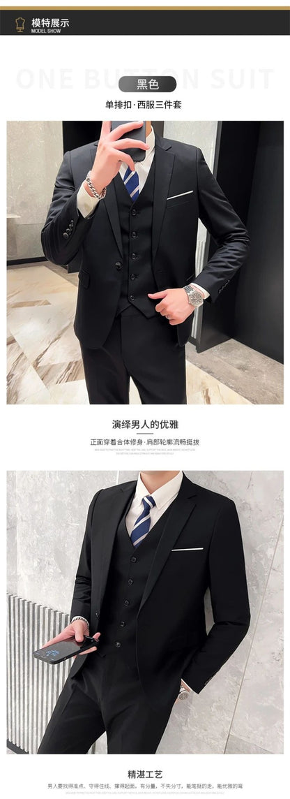 Suit Outdoor Breathable (Blazer+ Vest + Pants) Men's Fashion Business Korean Wedding Casual Business Wear Elegant Man Suit 6XL