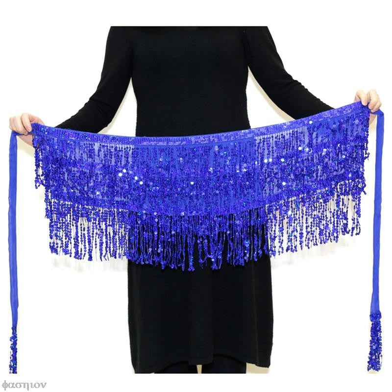 Sexy Women Belly Dance Hip Tutu Skirt Scarf Wrap Belt Glitter Sequins Tassel Hipscarf Skirt Sundress Costume Fringe Skirt Outfit