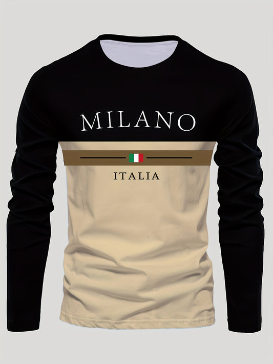 Men's Outdoor Leisure Sports Long Sleeve T-Shirt Crew Neck Autumn Bottom Shirt Machine Washable Versatile Fashion