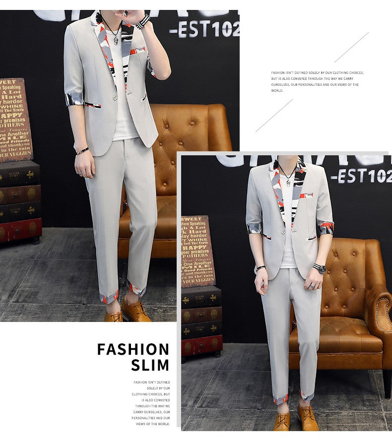 Summer 2025 Korean Slim Fit Short Sleeve Suit Casual Thin British Style Seven-Point Mid-Sleeve Suit for Men