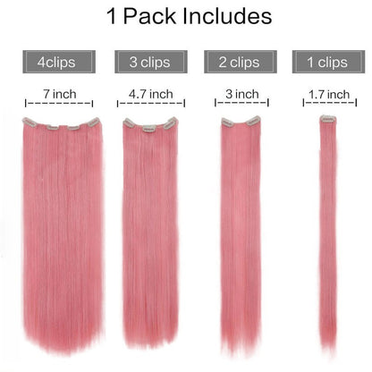 Extensões de Cabelo com 7 Presilhas, Longo, Liso, Rosa, 60CM, Cabelo Sintético Natural, Uso Diário, Aplique para Mulheres