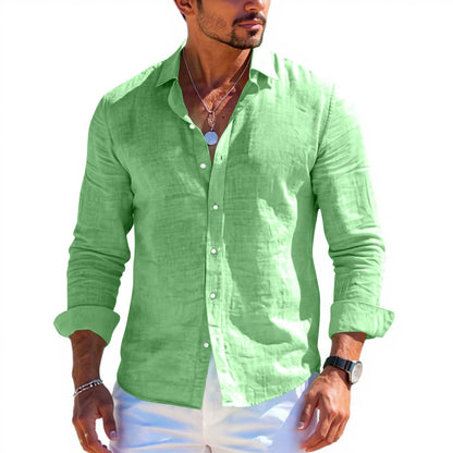 Men's tops long sleeve new style shirt cotton linen cool solid color loose lapel casual beach style cardigan spring and summer