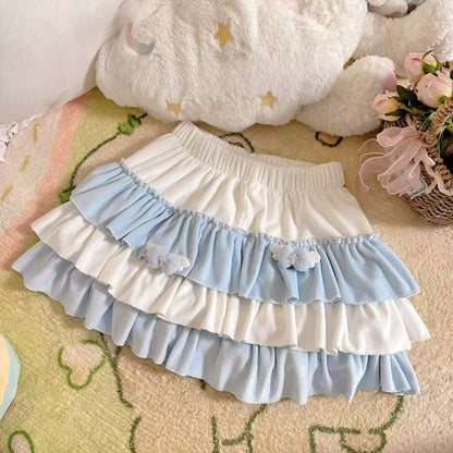 Japanese Kawaii Yellow Cake Skirts Women Casual Y2k Clothing Harajuku Cute Skirts Female Outwear Chic Party Bow Cosplays Girls