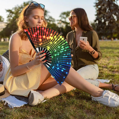 Rainbow Fan Rainbow Rave Hand Fan Rainbow Hand Held Folding Fan Chinese and Japanese Handheld Fan Dancing Fan Fold Hand Fan