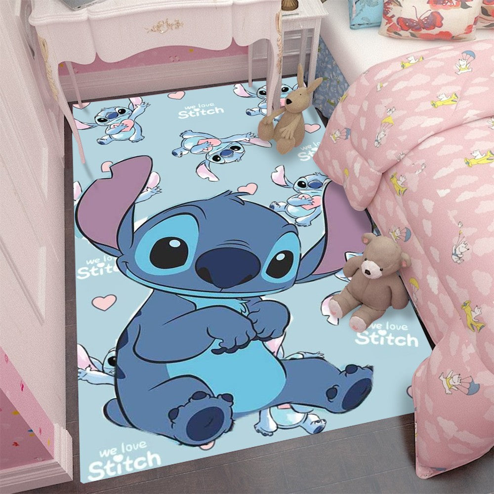 MINISO Stitch Cartoon Area Rug Blue Pink Living Room Decor Carpet Bedroom FloorMat Soft Comfy Rug for Disney Lovers Kids PlayMat