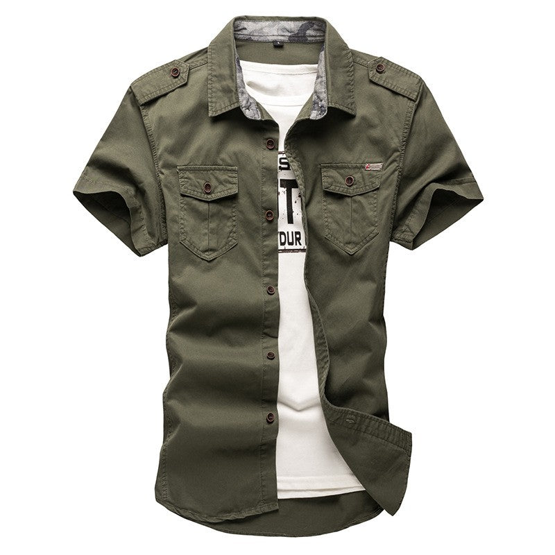 2025 New Men's Cargo Tactical Shirts 100% Cotton Short Sleeve Work Brand Military Shirt Chemise Plus size 5XL