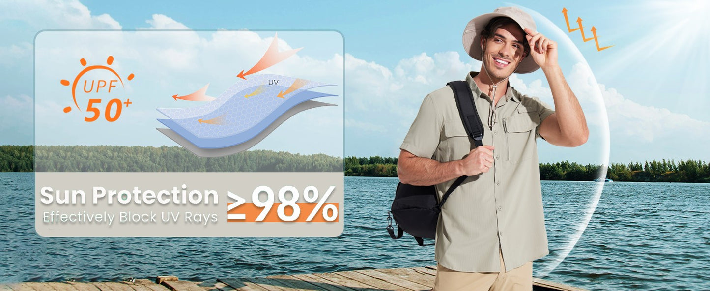 MAGCOMSEN Mesh Breathable Shirt Men's Quick Dry Button Short Sleeves UPF 50+ Sun Protection Hiking Fishing Work Cargo Shirts