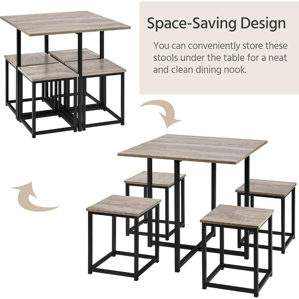 Yaheetech Dining Table Set for 4 Industrial Kitchen Table with 4 Chairs, Space-Saving Design for Apartment, Small Space, Breakfa