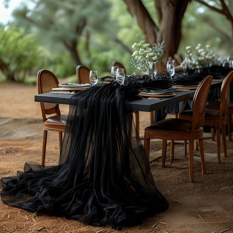 Large Black Sheer Tulle - Halloween Spooky Party Decor, Elegant Door Curtain, Wall & Table Decoration