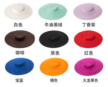 Chapéu de feltro de lã de 4cm de altura, aba grande de 15cm, chapéu fedora de copa rasa para homens e mulheres, chapéu de aba grande novo.