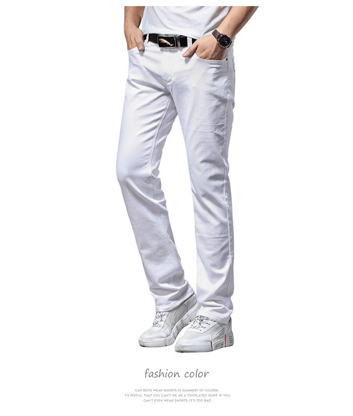 Calça Jeans Masculina Branca Casual Clássica Slim Fit Macia Marca Masculina Avançada Stretch