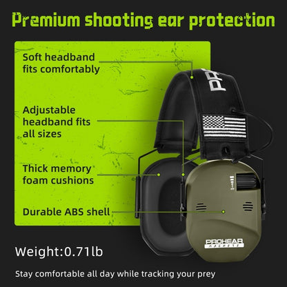 PROHEAR Shooting Electronic Ear Protection 5X Sound Amplification 4 Omnidirectional Microphones Noise Reduction Hunting Earmuffs