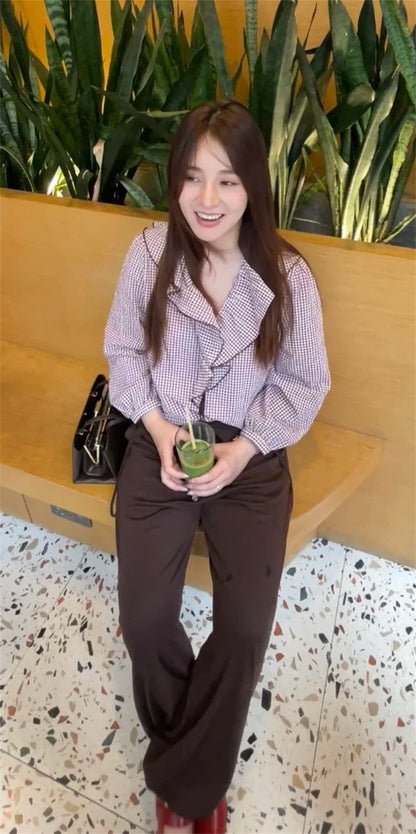 Women's Shirt Fall 2025 New Red Check Long Sleeve Stacked Decoration Pastoral Collegiate Shirt Casual Fashion Lively Personality