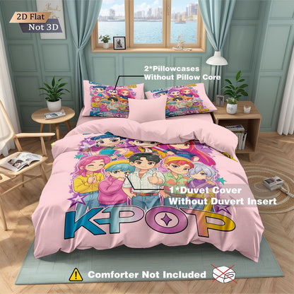 3pcs K-Pop Demon Hunters Print coreless Bedding Set Multi Sized Bedrooms Dormitory duvet Cover Decoration Soft  Machine Washable