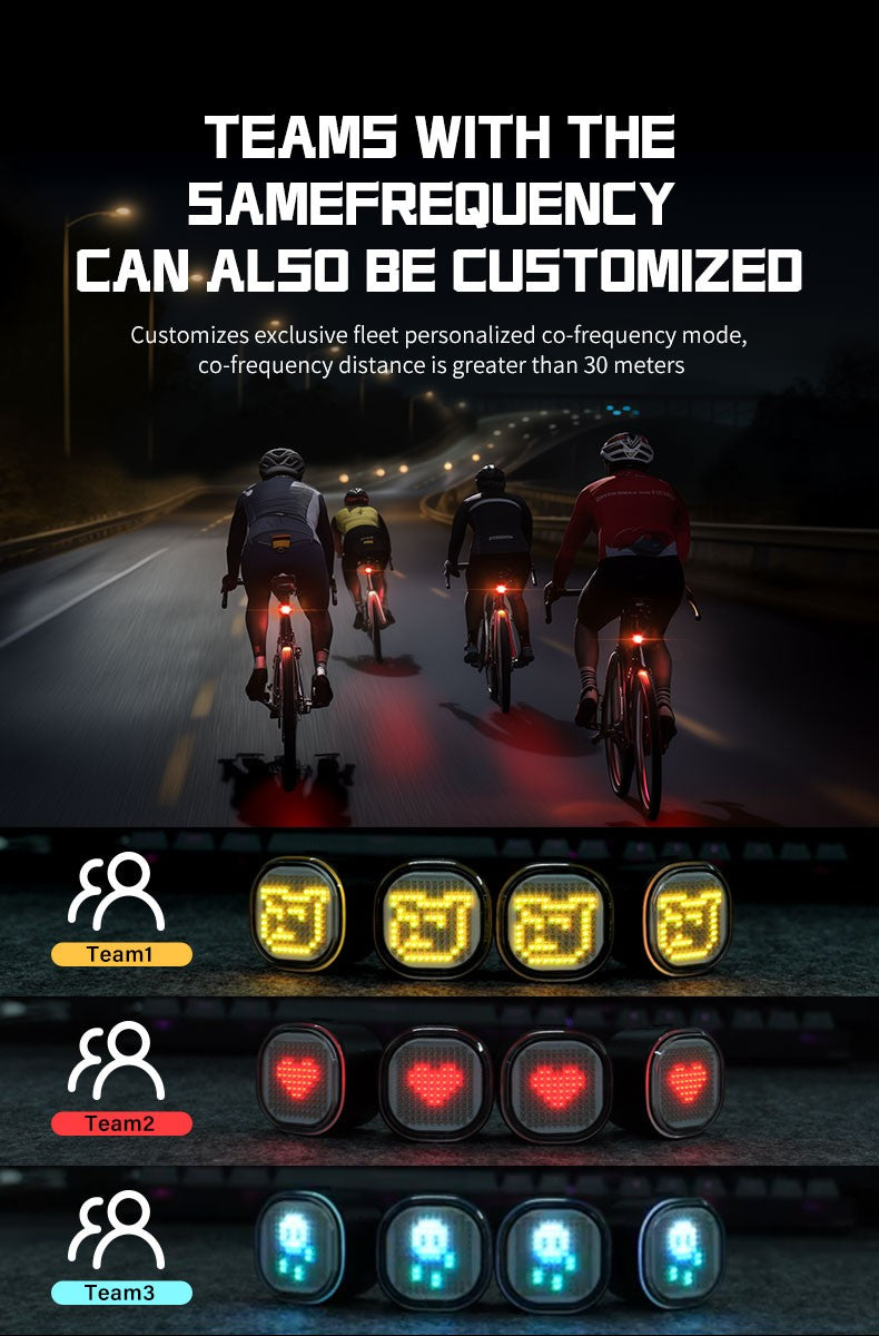 TOWILD TL08 Luz traseira com expressão inteligente 140 LEDs Sensor de frenagem Bluetooth Luz traseira de bicicleta personalizável