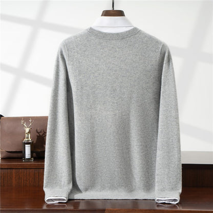 New Simple Button-Up Long Sleeve 100% Wool Cardigan Men's V-Neck Autumn Winter Versatile Commuter Sweater Knitted Jacket