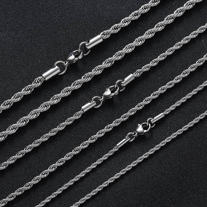 Colares de Corrente de Corda 2/3/4/5/6 MM para Homens Mulheres Elos Torcidos Sigapore Gargantilha Joia Básica Casual Punk Rock Aço Inoxidável