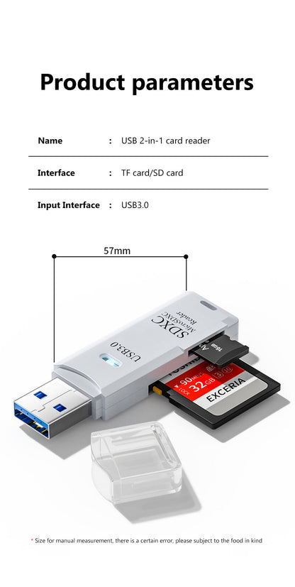 Leitor de cartão 2 em 1 USB 3.0 Leitor de cartão Micro TF SD Adaptador USB Leitor de cartão de alta velocidade Cartão de memória TF para acessórios de PC portátil