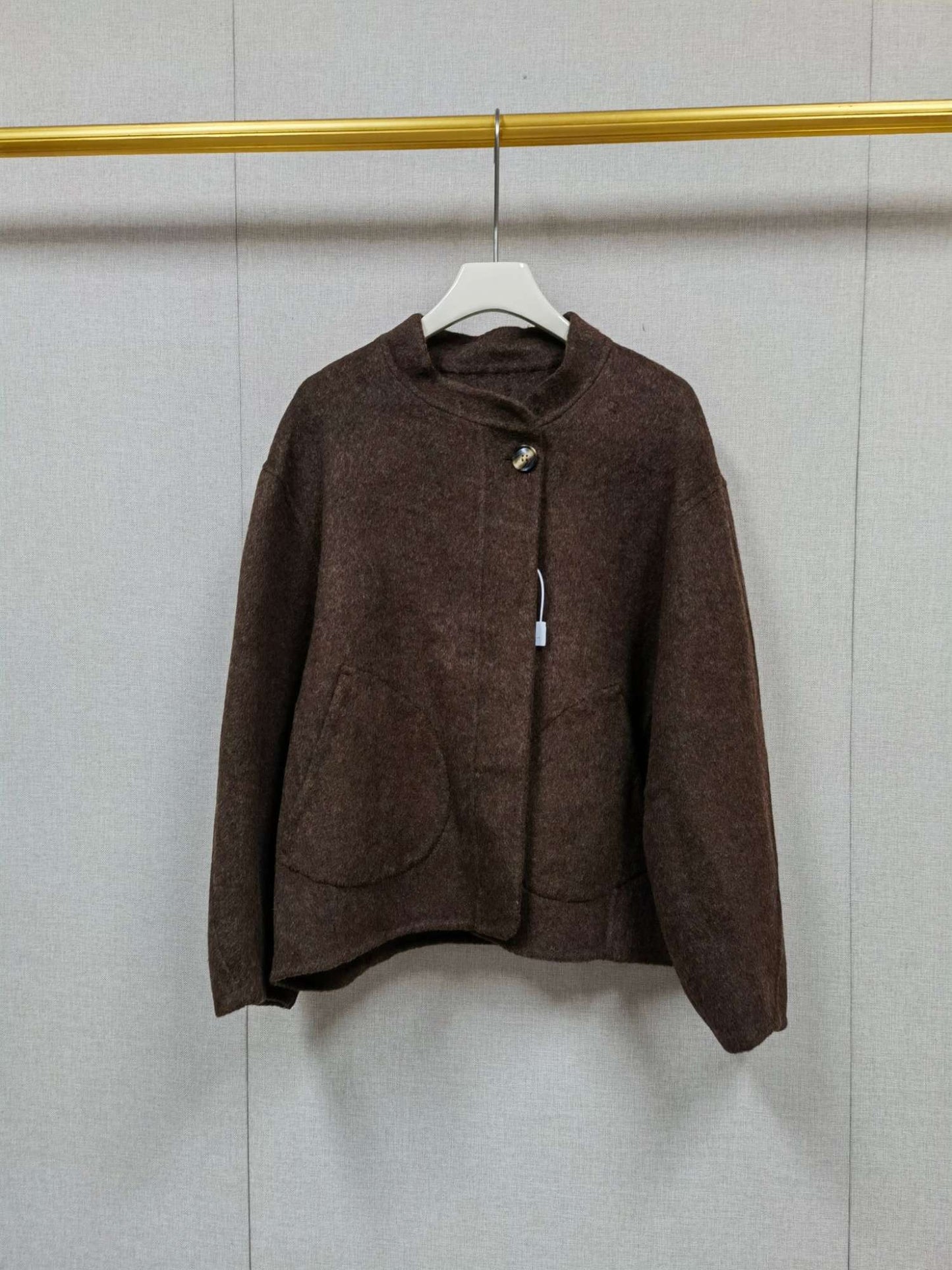 2025 Autumn Winter Fashion Women 3 Colors Single Breasted Stand Collar Coat Lady Double Sided Woolen Jacket