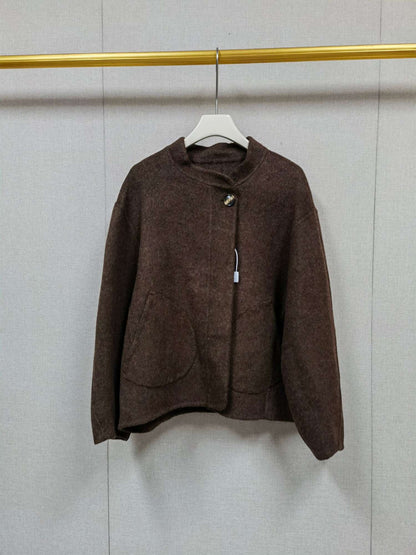 2025 Autumn Winter Fashion Women 3 Colors Single Breasted Stand Collar Coat Lady Double Sided Woolen Jacket