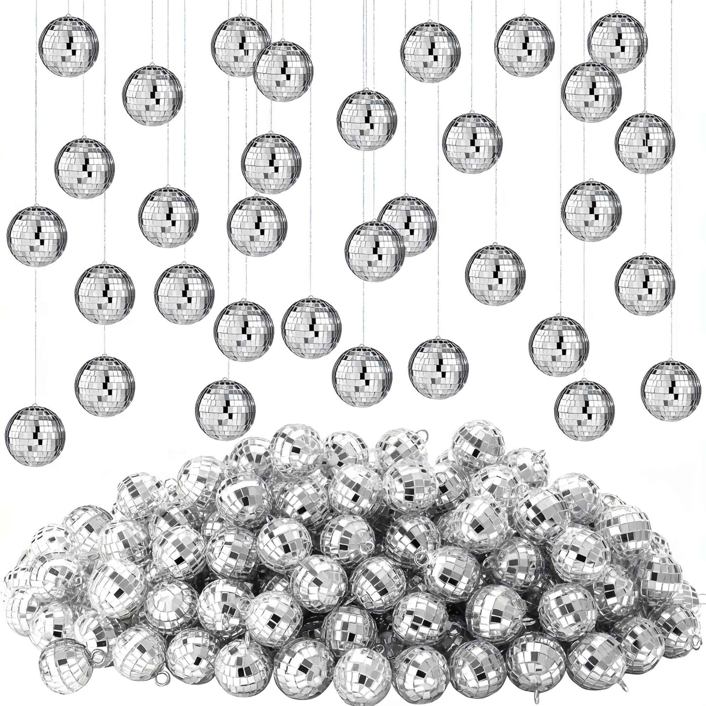 12pcs Mini Disco Mirror Balls-Silvery Reflective Glass Ornaments for '70s Discos Aesthetic Room Decorations Party Supplies