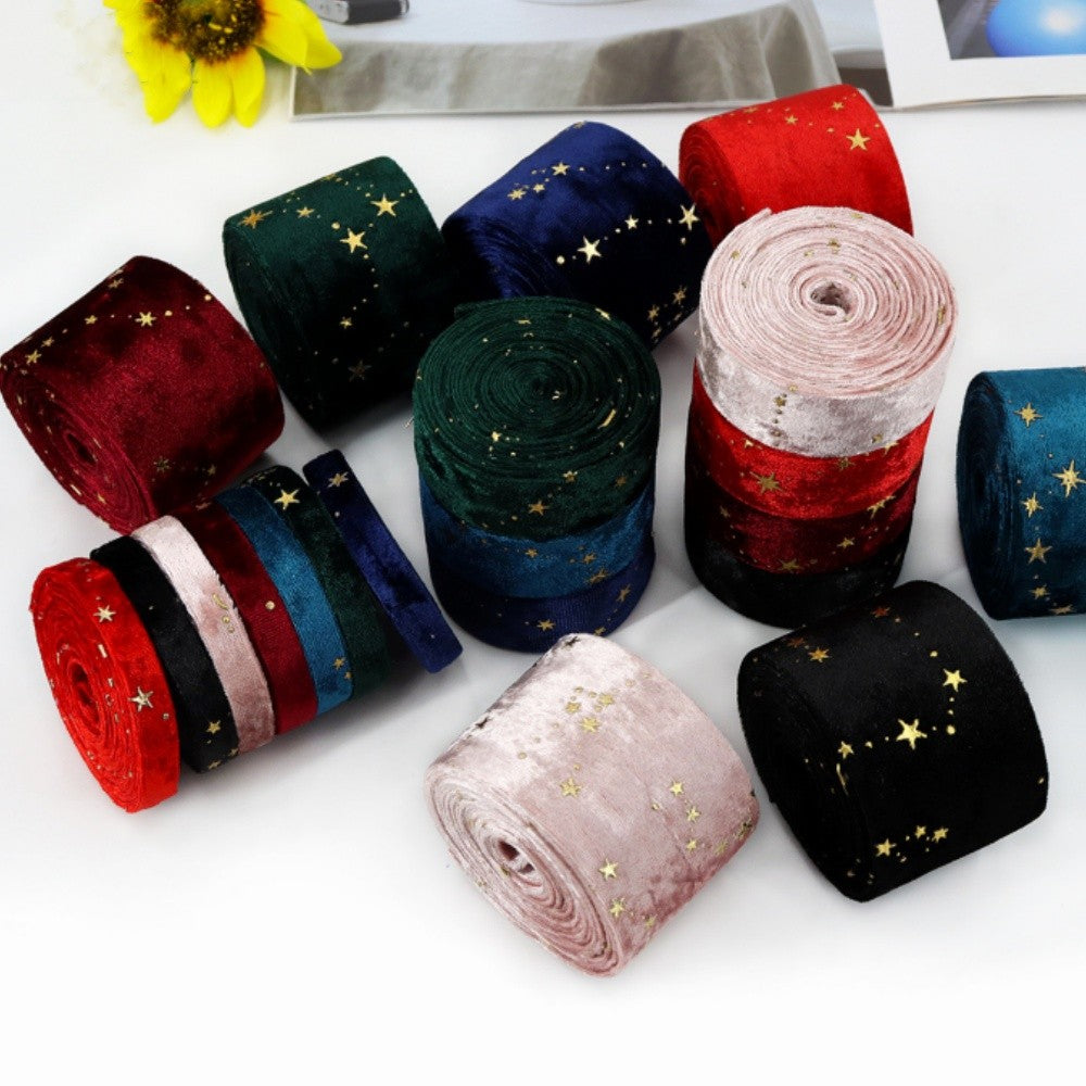 Double-sided Velvet Ribbons Hot Stamping Stars DIY Gift Wrapping Wedding Bouquet Christmas Party Supplies Decor Hair Accessories