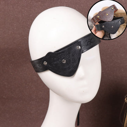 Medieval Embossed Pirate Eye Patch, Vintage Faux Leather Eye Mask Viking Accessories, Renaissance Eye Cover Cosplay