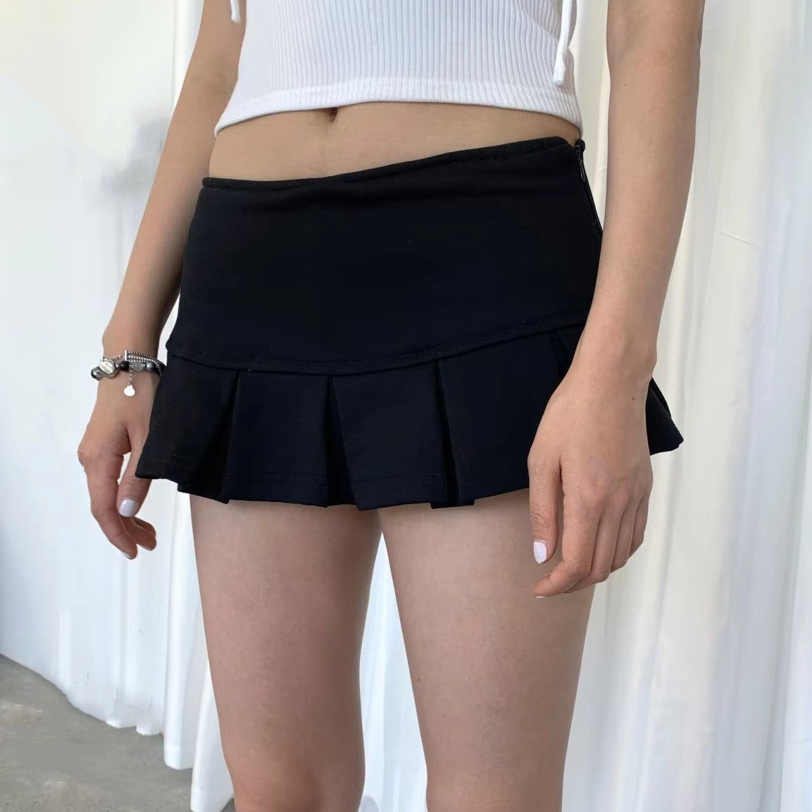 Low Waist Mini Skirt Y2K Black Low Rise Pleated Skort with Bulit-in Shorts Micro Miniskirt Women Teenage Girls Sweet Outfit