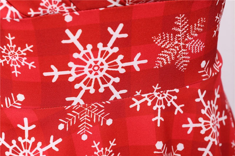 Fashion V-neck Short Sleeve Printed Christmas Dress Large Swing Vintage Elegant Xmas Party Dress