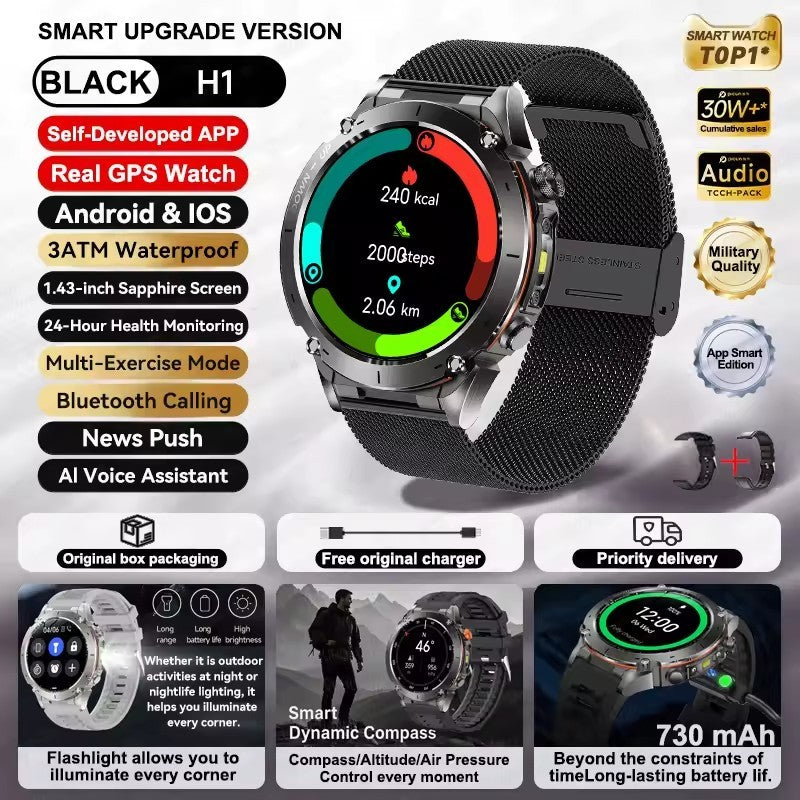 Smartwatch GUHUAVMI IOS Ultra GPS 2025 Novo à prova d'água 10ATM Bússola GNSS de banda dupla integrada Esportivo Militar Masculino Pulseira para NATAÇÃO
