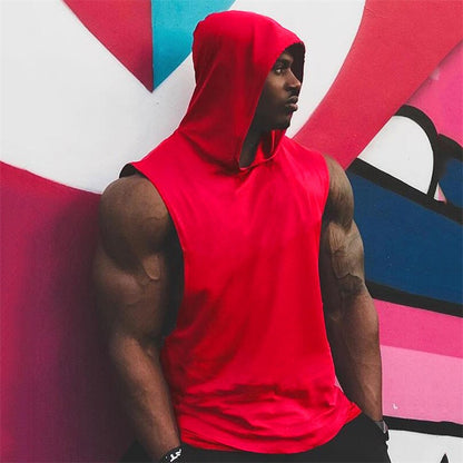 Plain Men's Gym Tank TopSinglets Bodybuilding Stringer Muscle Vest Hoodies Fitness Sleeveless Hooded T Shirt Cut Off Sports