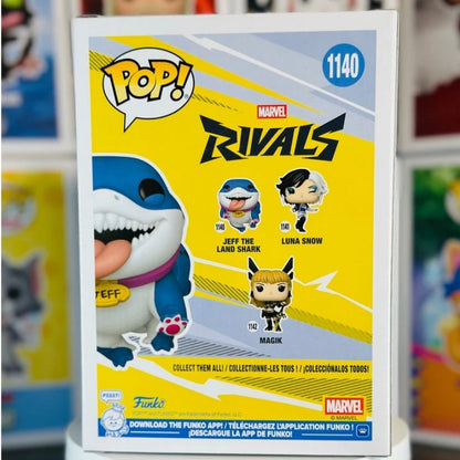 Boneco colecionável oficial e genuíno Funko Pop Marvel Rivals Jeff The Land Shark #1140, 3,2 polegadas, escultura em vinil