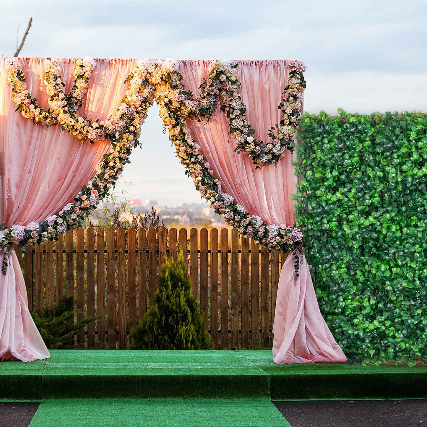 SucceBuy Artificial Boxwood Panel  24pcs 20x20/24x16 in Boxwood Hedge Wall Panels Artificial Grass Backdrop Wall Green Grass
