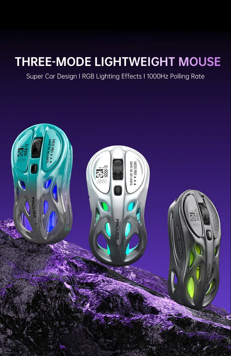 M235 Pro Lightweight Wireless Laptop Mouse BT/2.4G/Wired RGB 1000Hz Polling Rate Programmable Designed for Comfortable Office