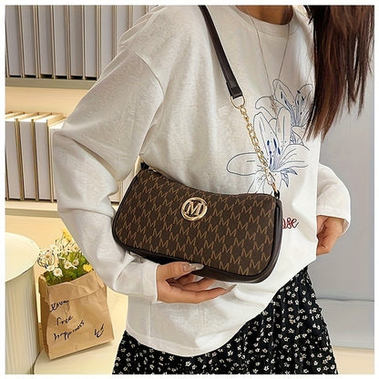 Vintage Underarm Bag for Teenager Letter Print Crossbody Small Square Bag with Chain Shoulder Handbag Adjustable Crossbody Strap