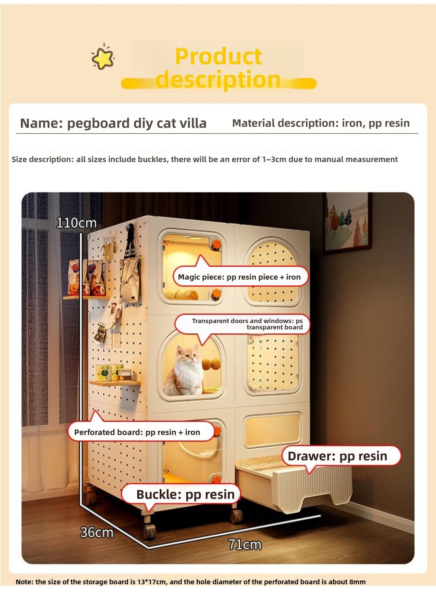 Gaiola Compacta para Gatos com Banheiro Tudo-em-Um Casa de Gatos Interna para Pequenos Espaços Mansão de Gatos com Economia de Espaço Placa de Caverna DIY Vila para Gatos