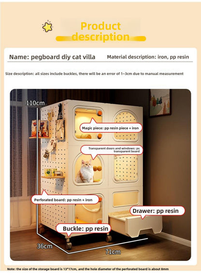Gaiola Compacta para Gatos com Banheiro Tudo-em-Um Casa de Gatos Interna para Pequenos Espaços Mansão de Gatos com Economia de Espaço Placa de Caverna DIY Vila para Gatos