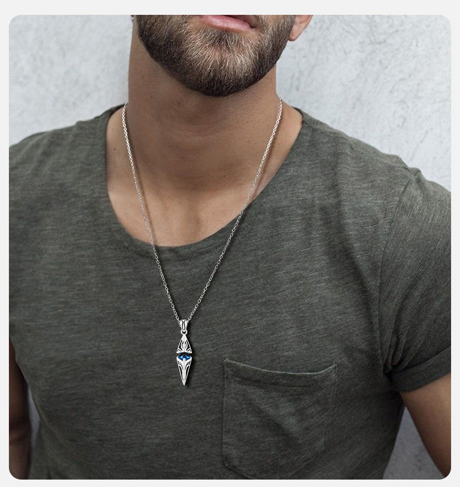 Vnox Stylish Blue Stone Necklaces for Men, Stainless Steel Cube Geometric Pendant Collar Jewelry, Birthday Party Gifts for Him