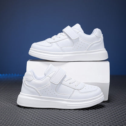 Children's White Shoes Leather Waterproof Low-cut White Sneakers for Middle and Large Children for Boys and Girls