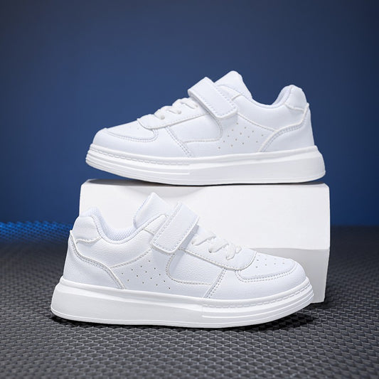Children's White Shoes Leather Waterproof Low-cut White Sneakers for Middle and Large Children for Boys and Girls