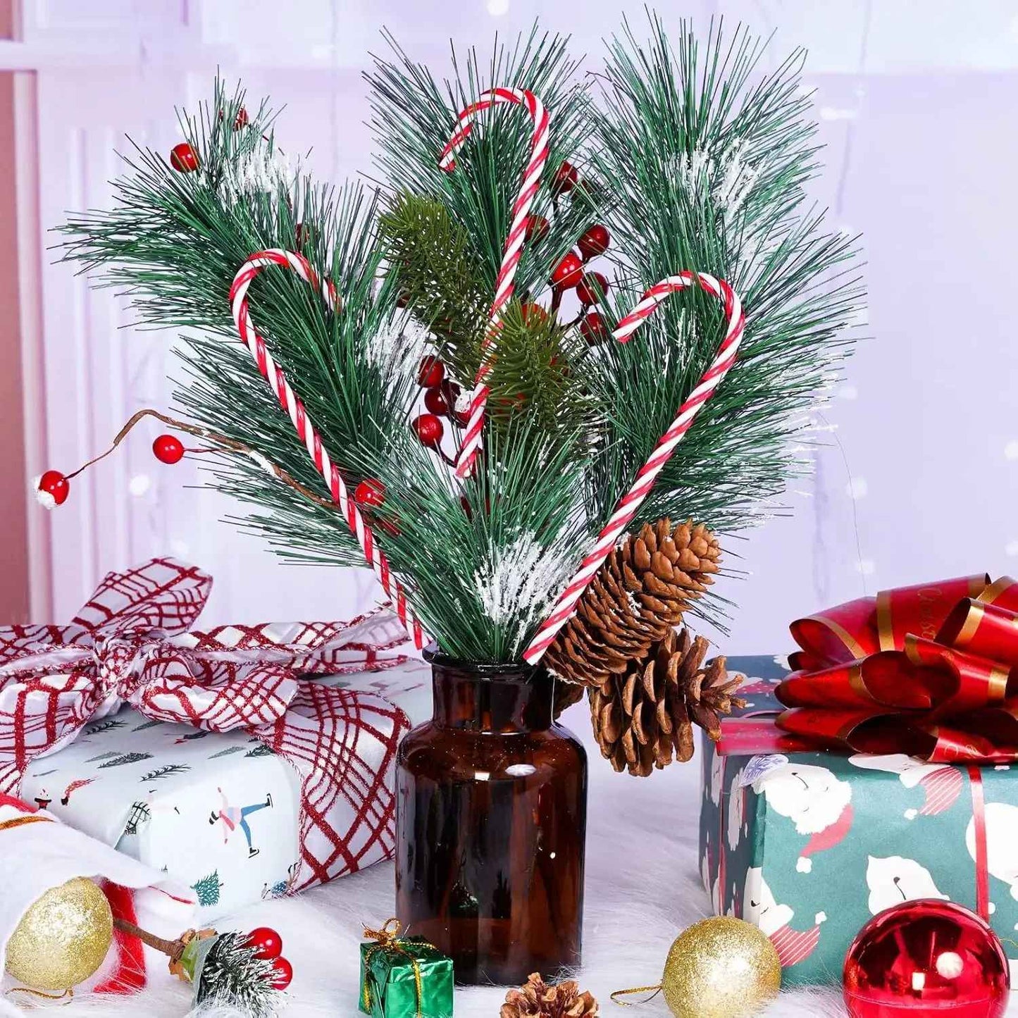 Acrylic Candy Cane Pendant Xmas Tree Twisted Crutch Hanging Ornament Happy New Year Christmas Party Home Decoration Red Green