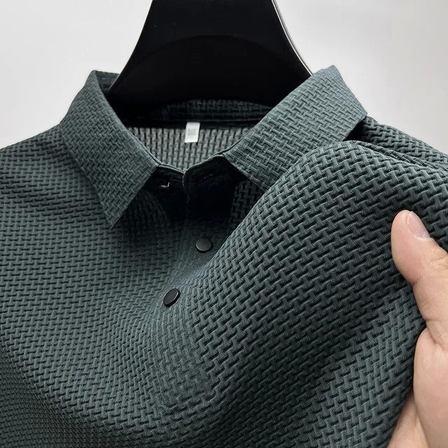 Summer New Embroidered Silk Elastic Polo Shirt for Men's Luxury Trend Fashion Leisure Breathable Cool Short Sleeved T-shirt Top