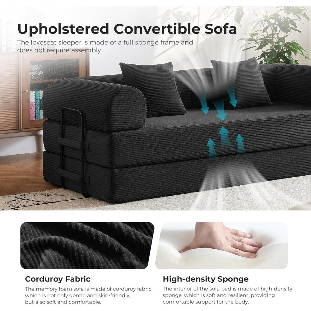 79" Convertible Sofa Bed, Corduroy Convertible Sleeper Sofa Bed, Boneless Couch with Fixed-Shape Frame, Floor Sofa Modular Couch