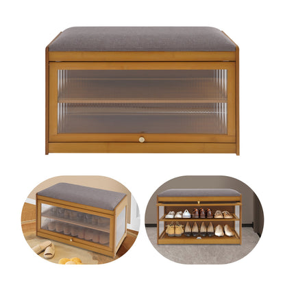 Brown Entryway Shoe Bench Shoe, Rack Bench with Cushion, Modern Hallway Sitting Stool for Home, Living Room, Porch