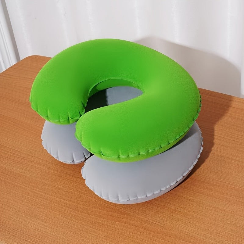 Ergonomic C-Shaped Neck Pillow, Polyester Travel  Car Support Cushion U-shaped Travel Inflatable Pillow
