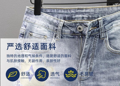 Summer 2024 New Fashion Trend Printed Stretch Cotton Shorts Men's Casual Sashimi Comfort High Quality Plus-Size Denim Shorts