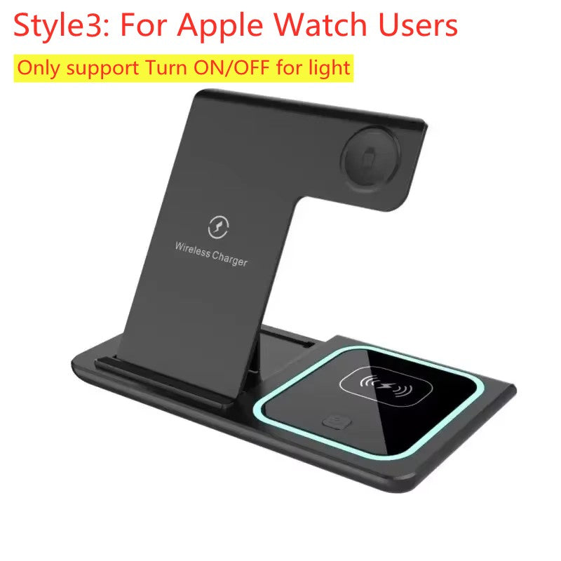 Carregador Sem Fio Dobrável 3 Em 1 De 300W Suporte Pad Estação De Carregamento Rápido De Mesa Para iPhone 16 15 14 13 Samsung Apple Watch Airpods